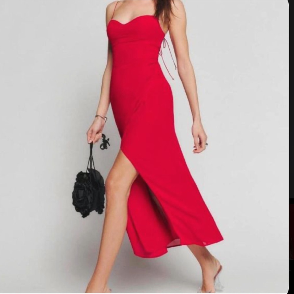 Reformation Red Midi Dress w Slit